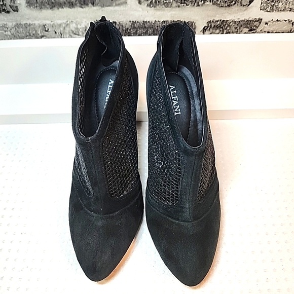 Alfani Womens Black Suede High Heel Bootie Size 6.5 Stiletto Witchy Mesh Shoetie - Picture 2 of 7